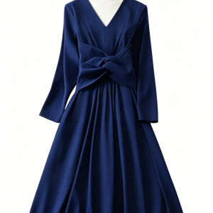 Navy Blue Knot-Waist Maxi Dress
