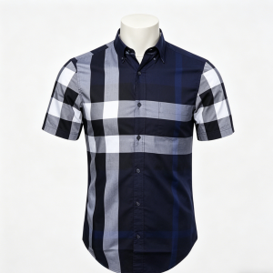 Navy Plaid Short Sleeve Shirt