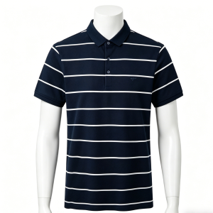 Navy and White Striped Polo Shirt
