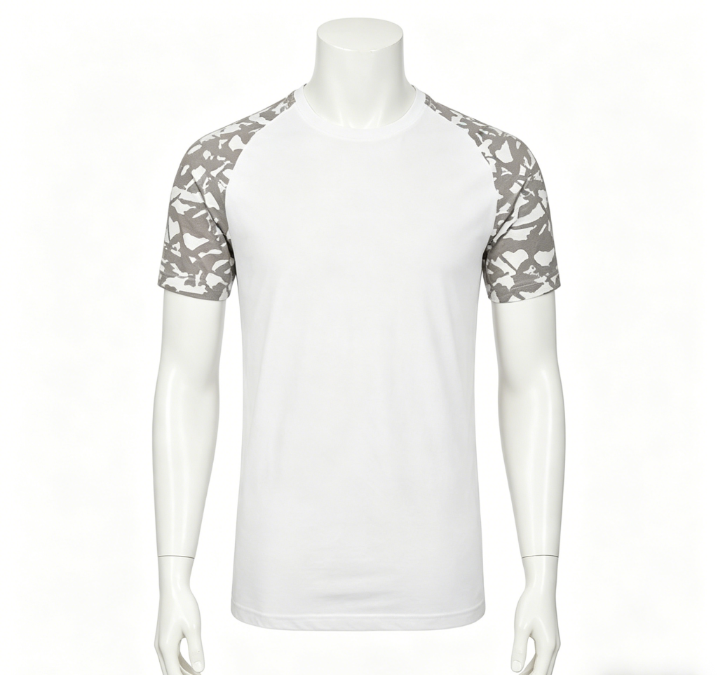 Camo Raglan Sleeve White T-Shirt