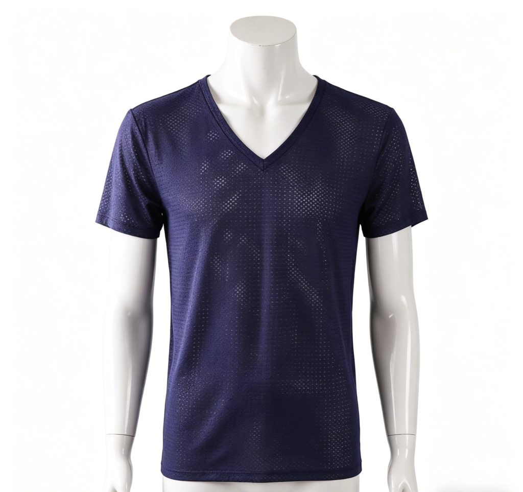 Mesh V-Neck Navy T-Shirt