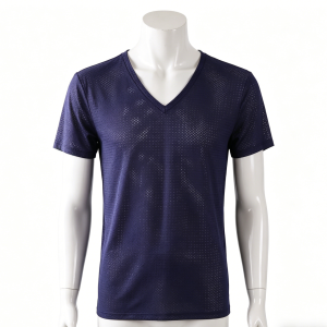 Mesh V-Neck Navy T-Shirt