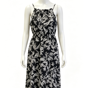 Black White Leaf Print Slip Dress