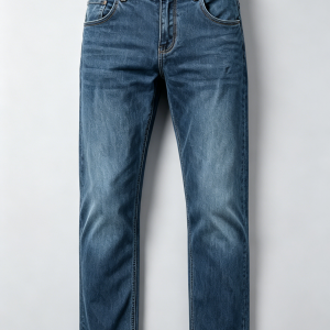 Mens Medium Wash Classic Straight Leg Five-Pocket Denim Jeans