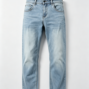 Mens Light Wash Gradient Faded Straight Leg Five-Pocket Denim Jeans