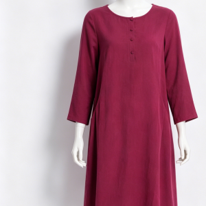 Burgundy Henley Neck Midi Dress