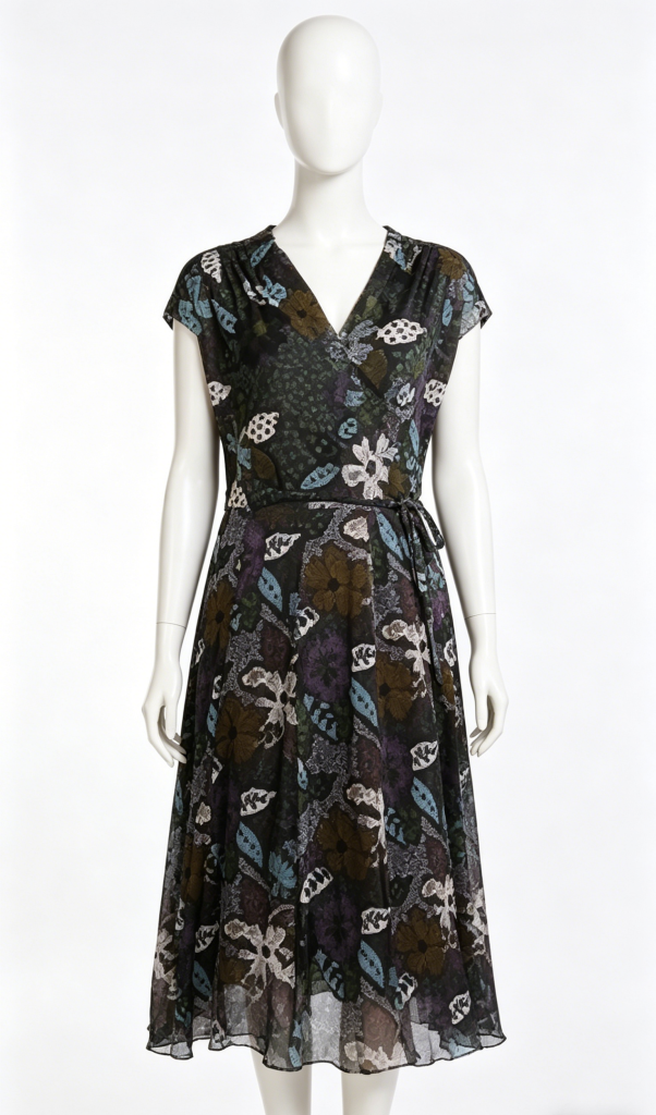 Dark Floral Wrap Midi Dress