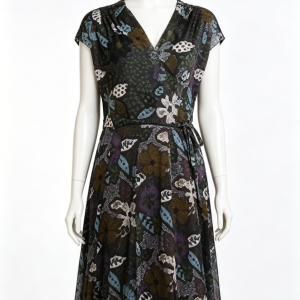 Dark Floral Wrap Midi Dress