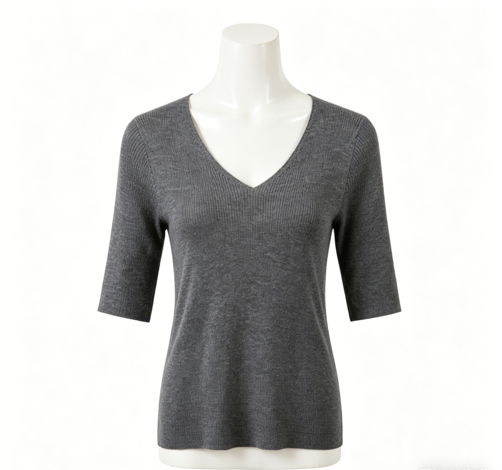 Grey V-Neck Knit Top