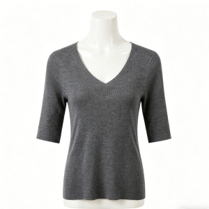 Grey V-Neck Knit Top