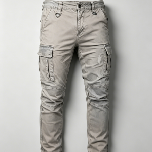 Mens Army Green Slim Tactical Cargo Pants D-ring Waist Details Knee Stitched Panels