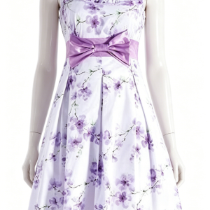 Lavender Floral Bow Waist Dress