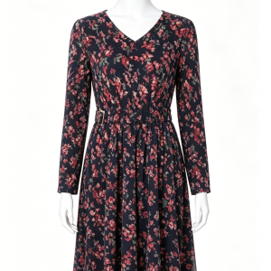 Dark Blue Floral Long Sleeve Dress