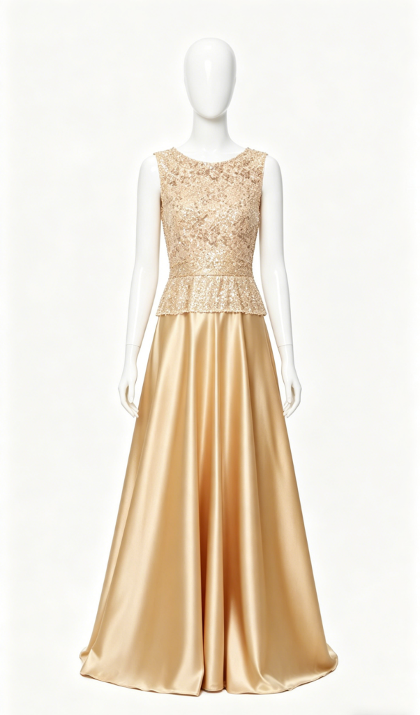 Gold Sequin Satin Evening Gown