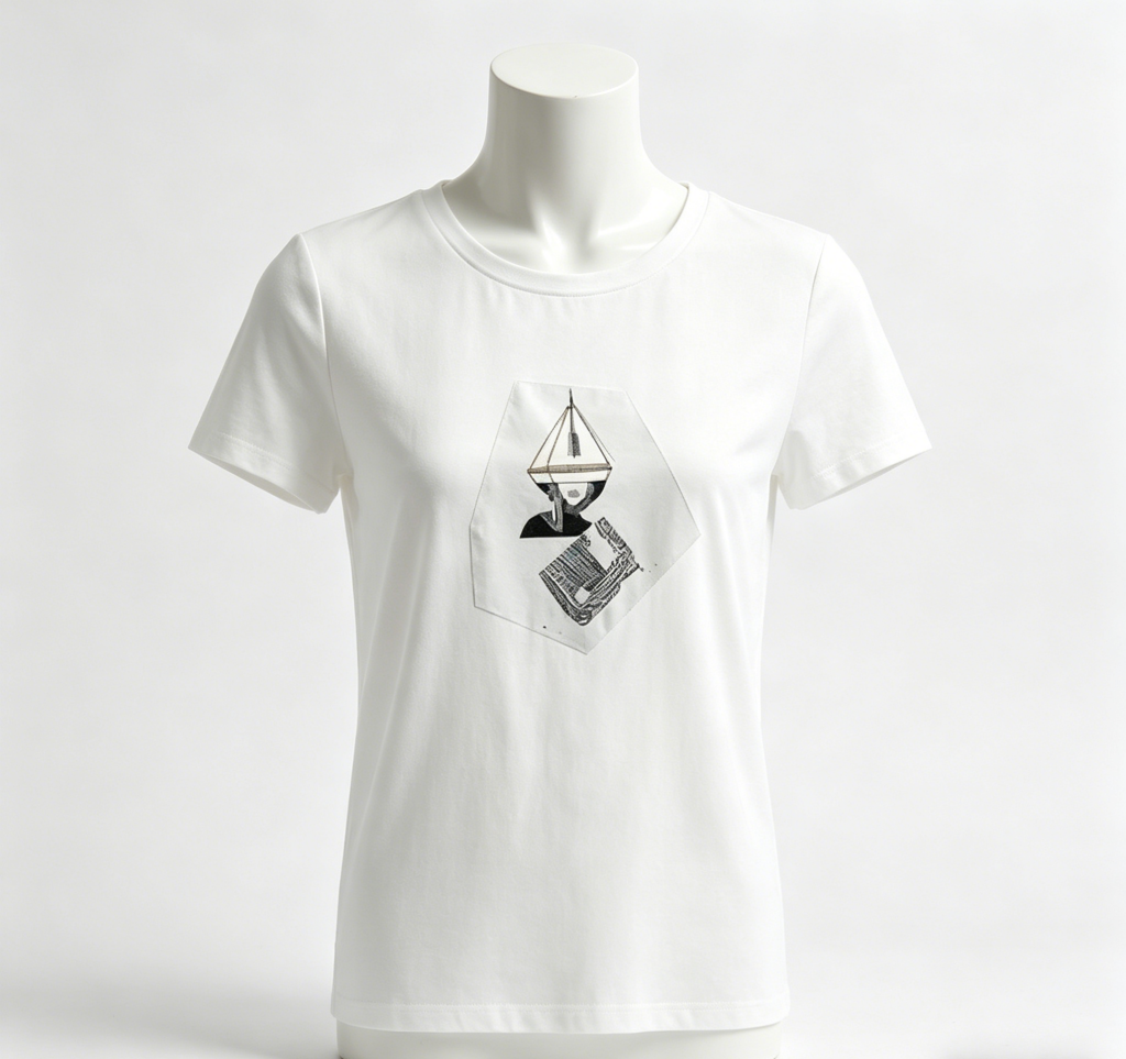 Embroidered Sailing Boat White T-Shirt