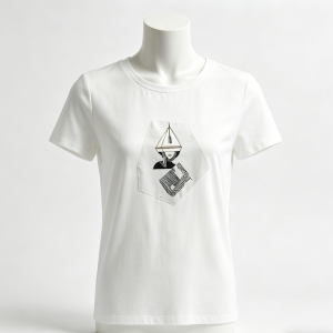 Embroidered Sailing Boat White T-Shirt