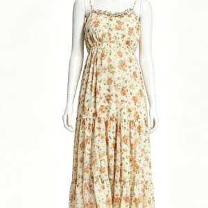 Cream Floral Tiered Slip Dress