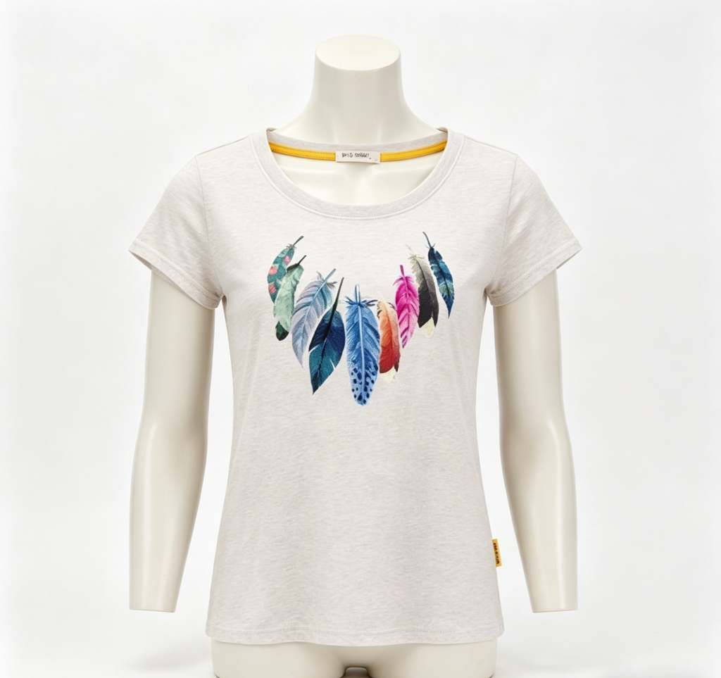 Feather Print Light Beige T-Shirt