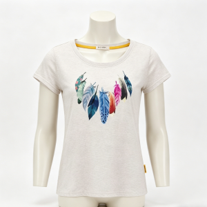 Feather Print Light Beige T-Shirt