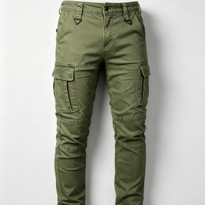 Mens Army Green Slim Tactical Cargo Pants D-ring Waist Details Knee Segmented Stitching