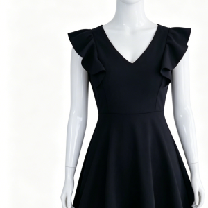 Black Ruffle Sleeve A-Line Dress