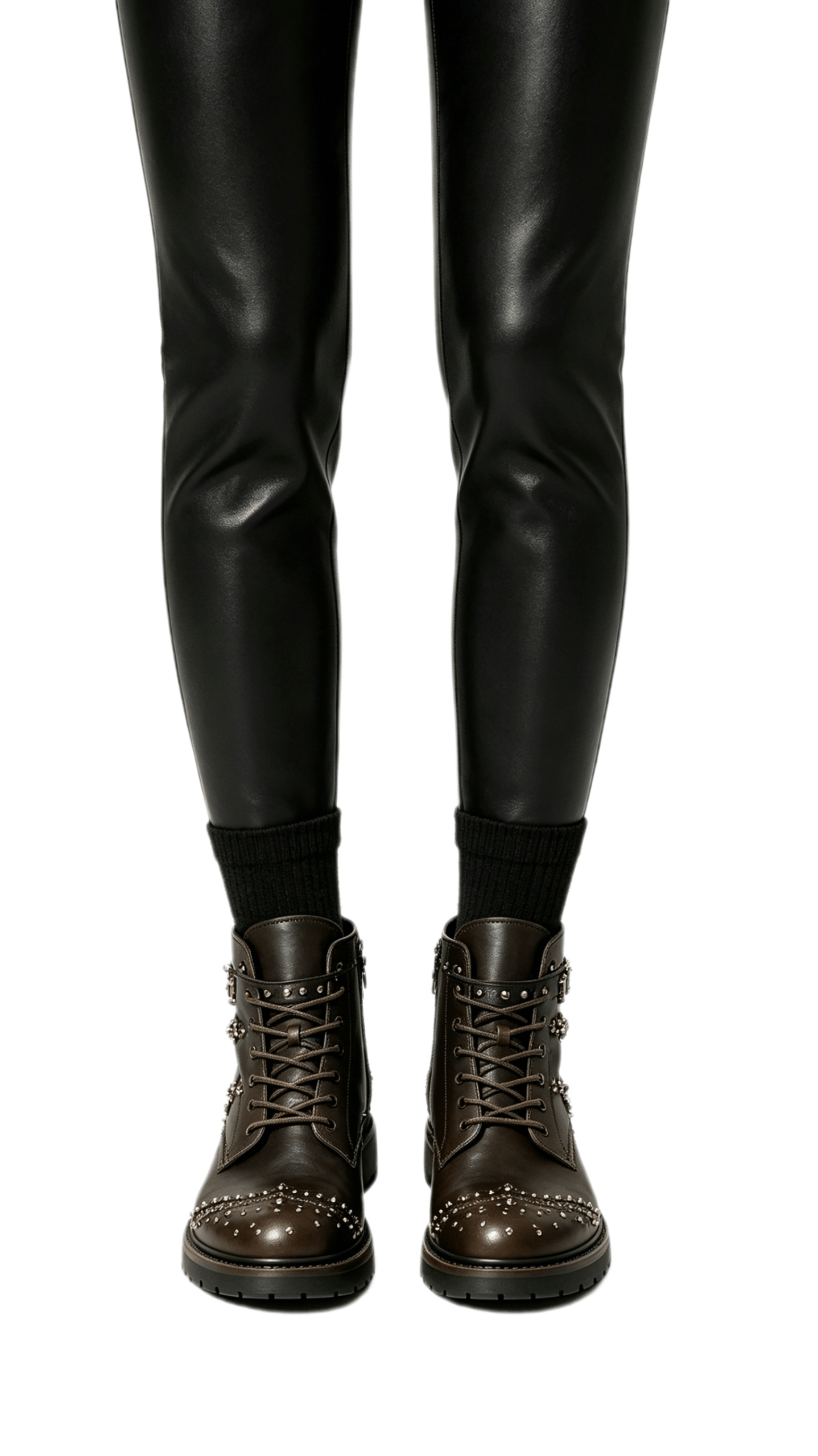 Brown Studded Combat Boots