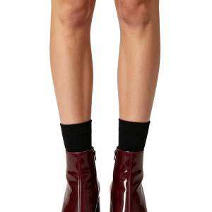 Red Patent Leather Block Heel Ankle Boots
