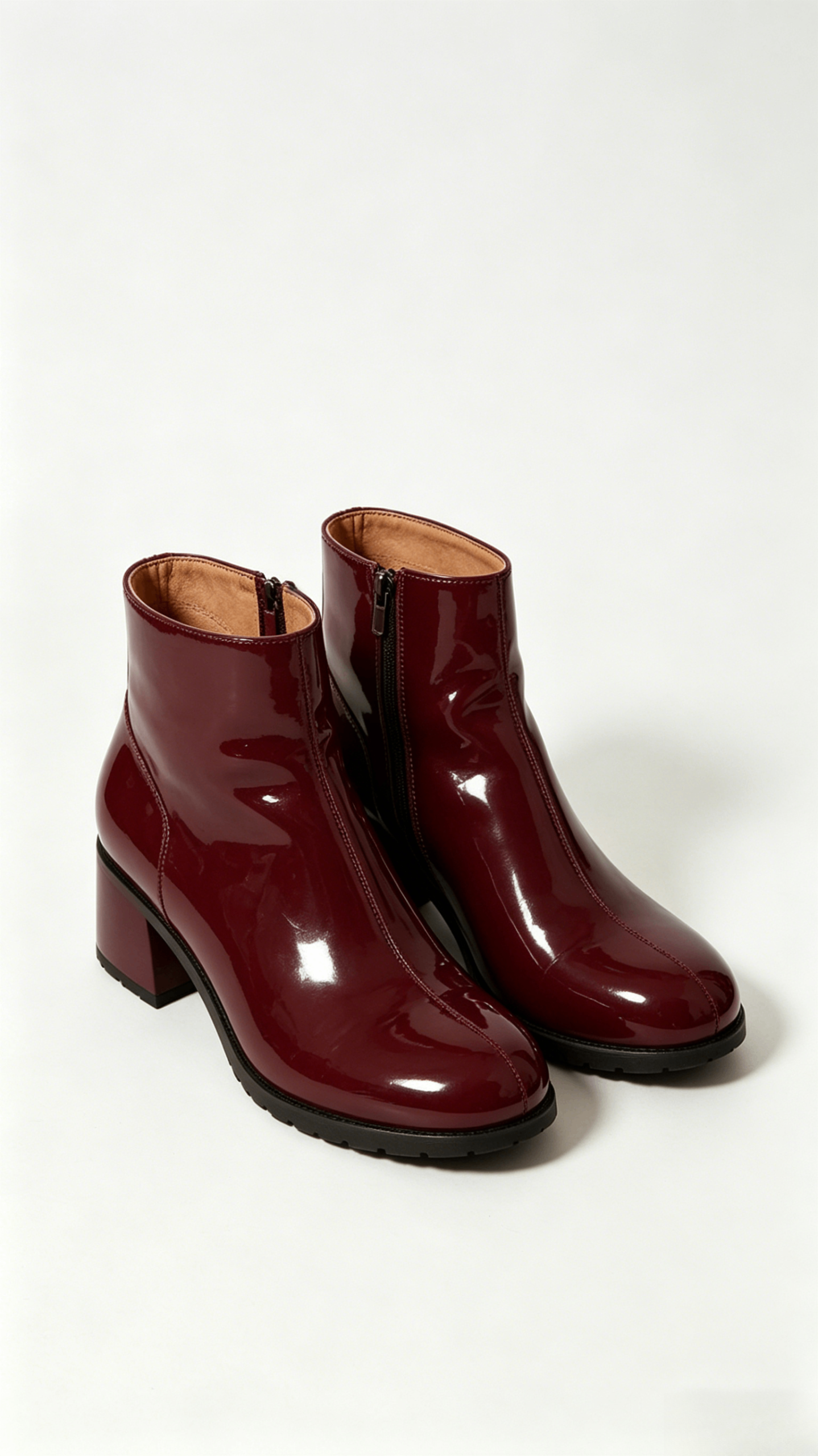 Red Patent Leather Block Heel Ankle Boots - Image 3