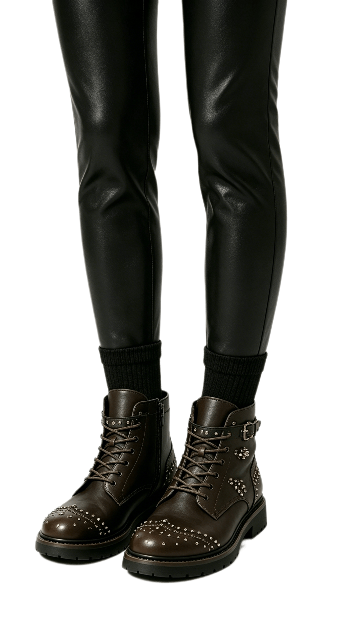 Brown Studded Combat Boots - Image 2