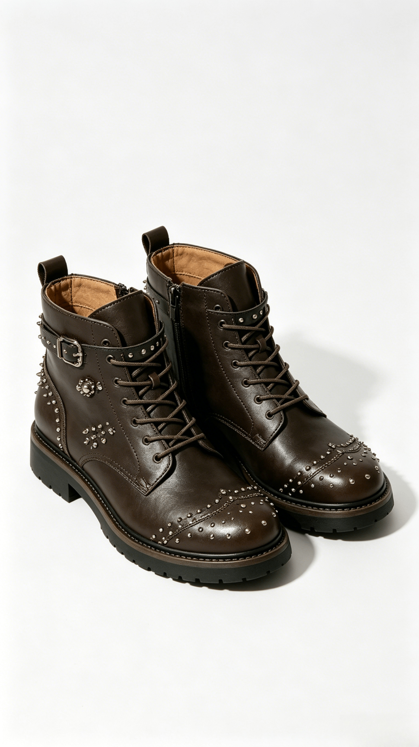Brown Studded Combat Boots - Image 3