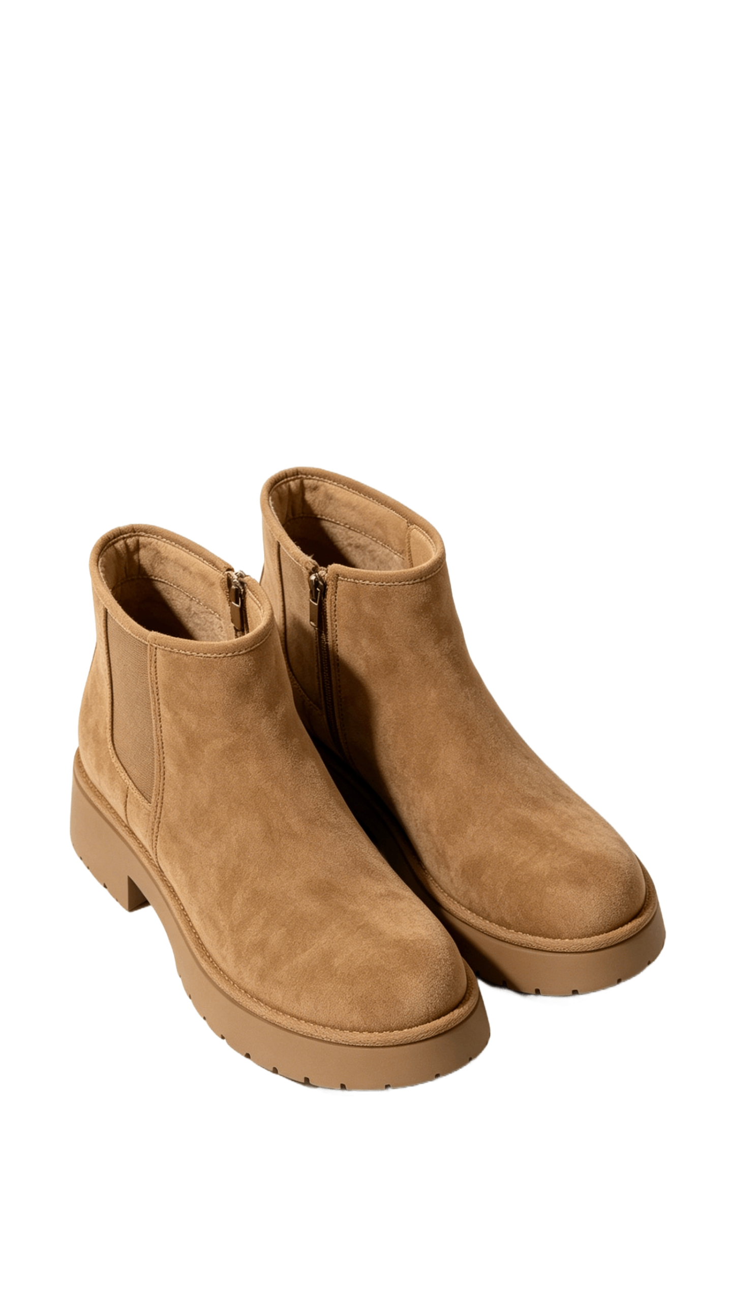 Camel Suede Chunky Ankle Boots - Image 3