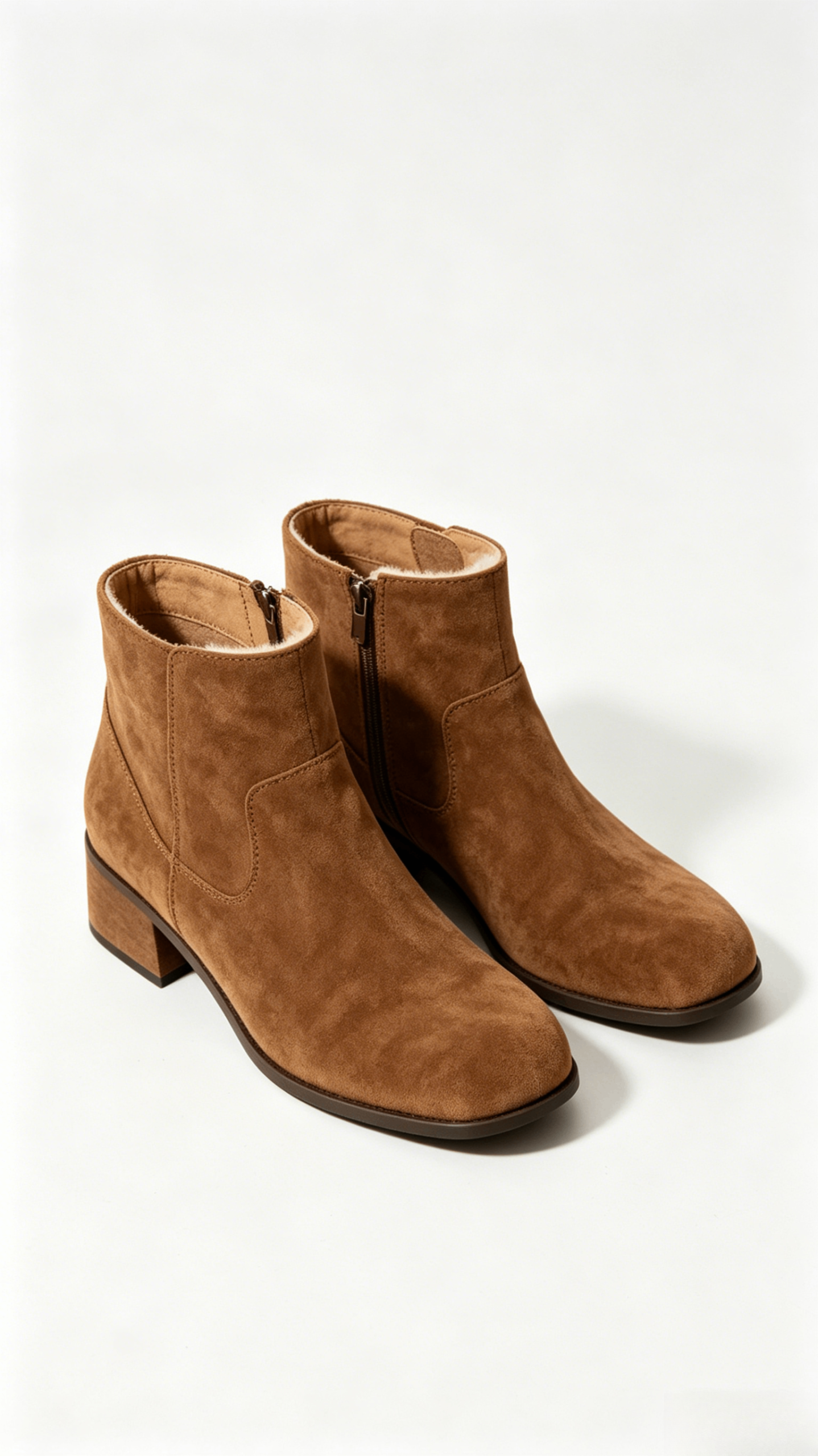 Tan Suede Square Toe Ankle Boots - Image 3