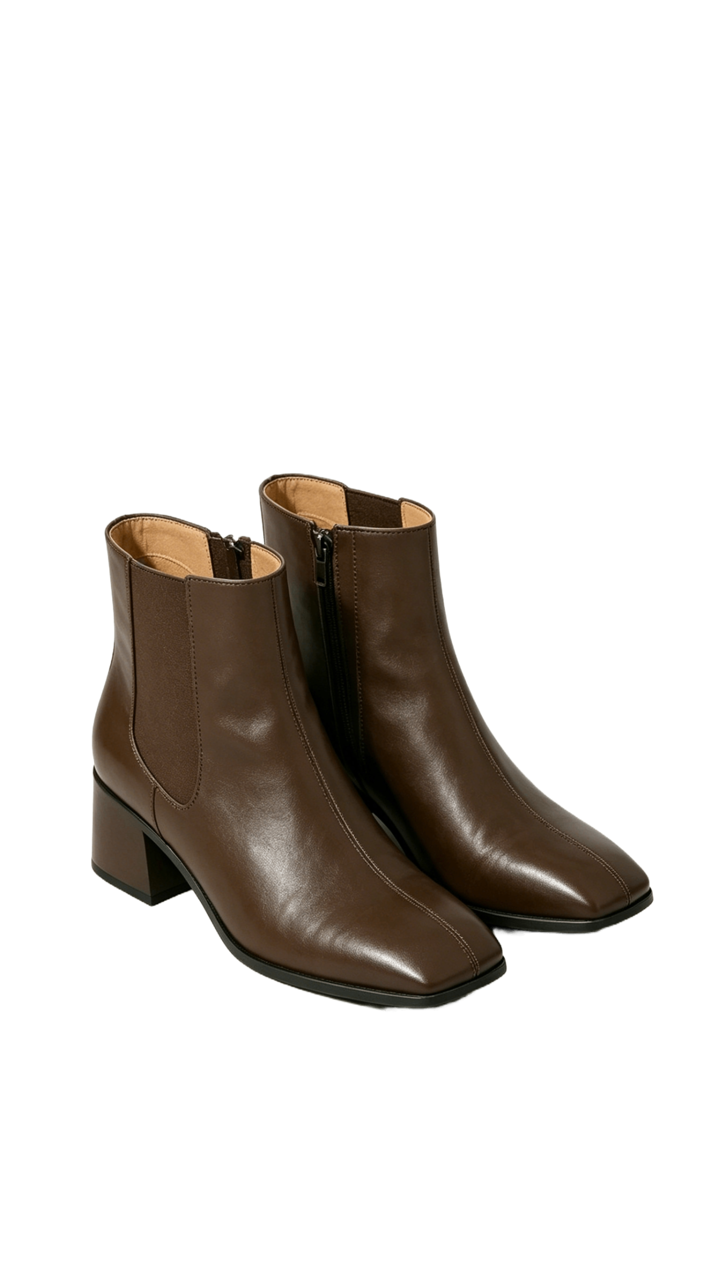 Dark Brown Leather Square Toe Ankle Boots - Image 3