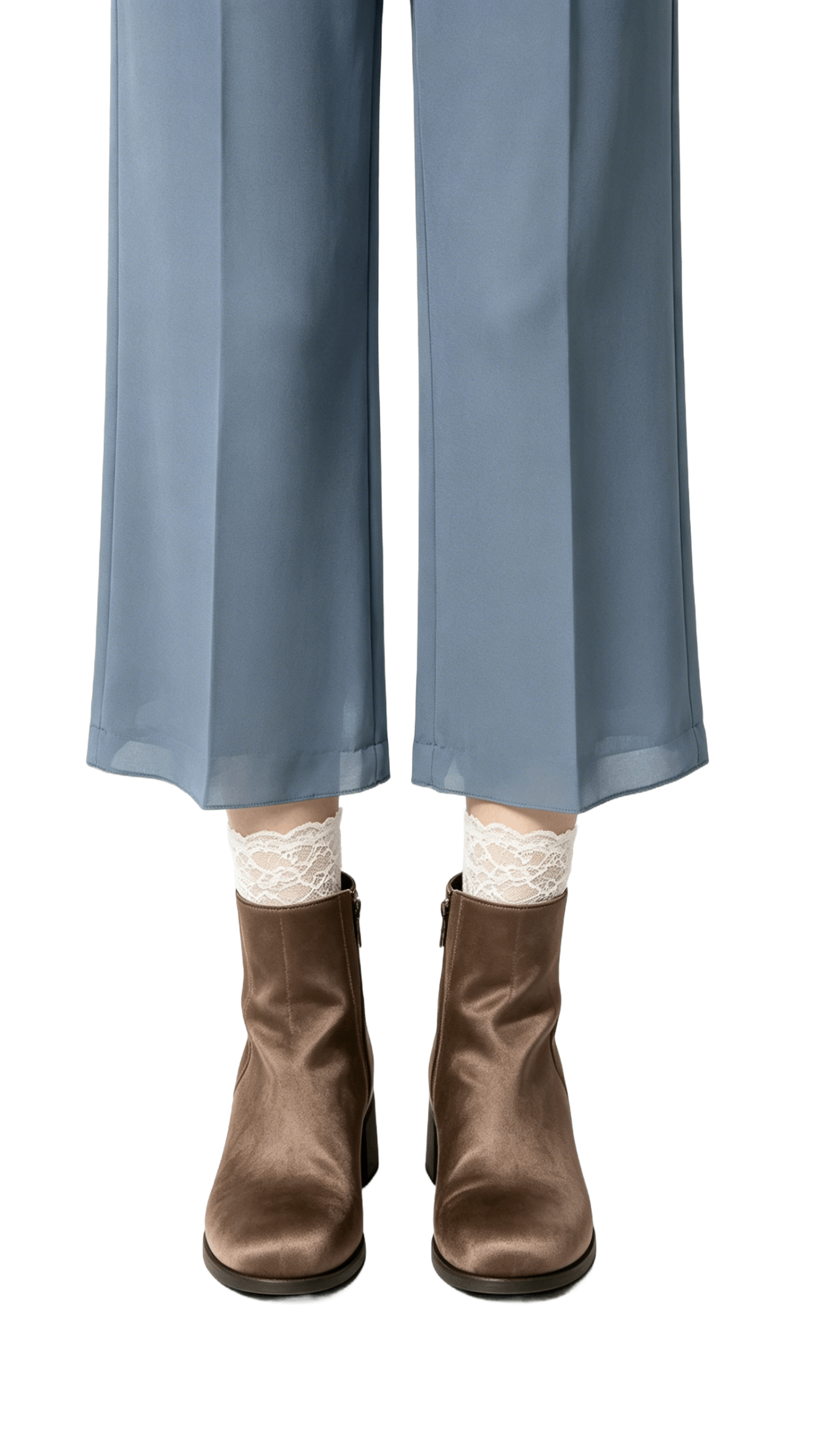 Taupe Satin Round Toe Ankle Boots