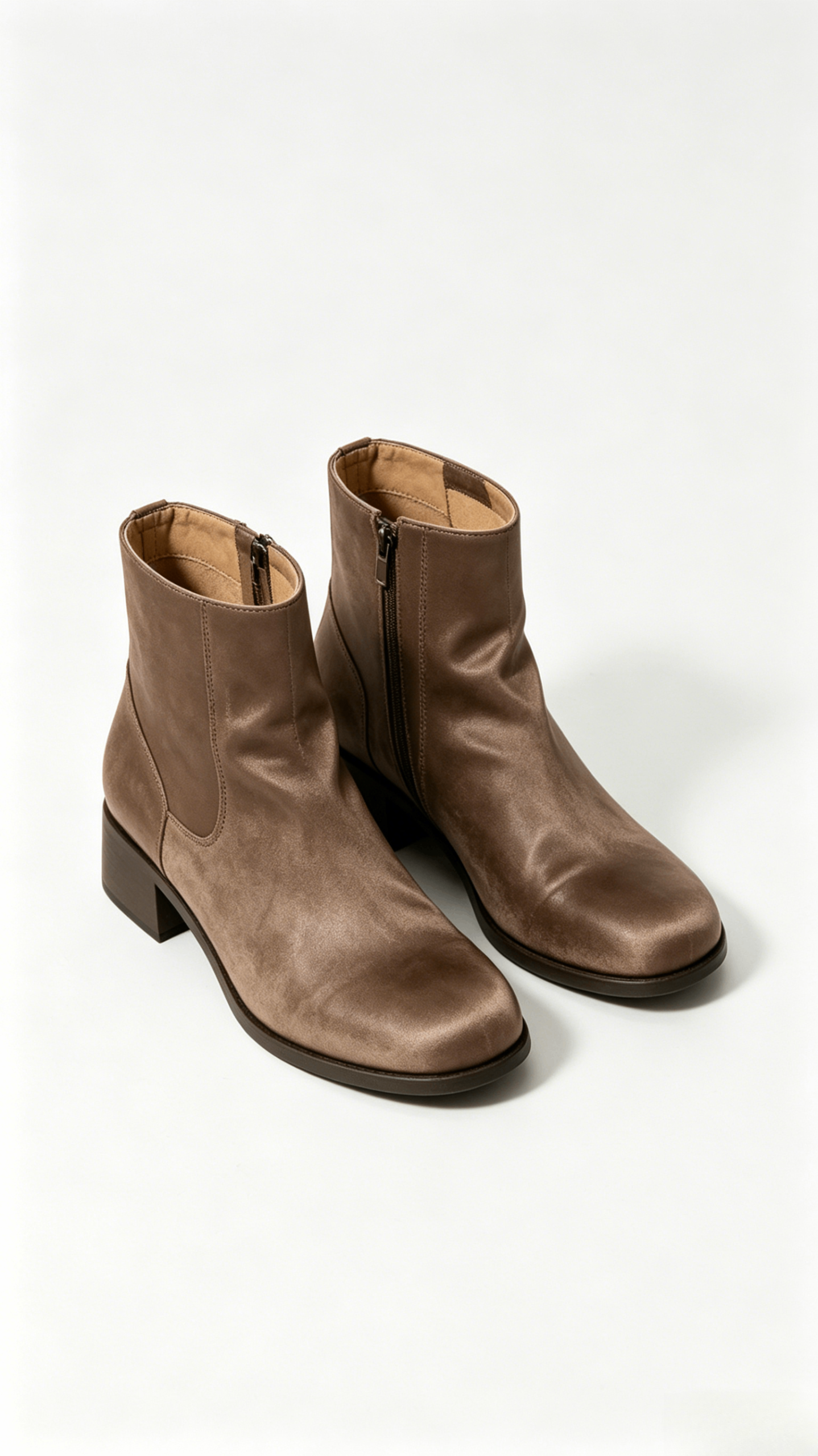 Taupe Satin Round Toe Ankle Boots - Image 3