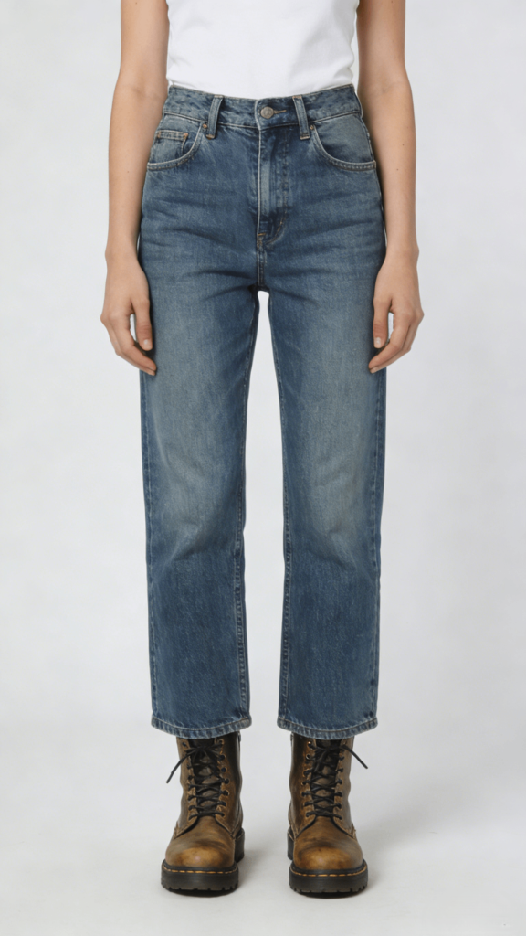 Vintage Blue High Waist Straight Leg Cropped Jeans