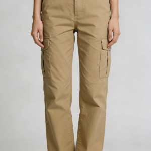 Khaki Multi-Pocket Straight Leg Cargo Pants