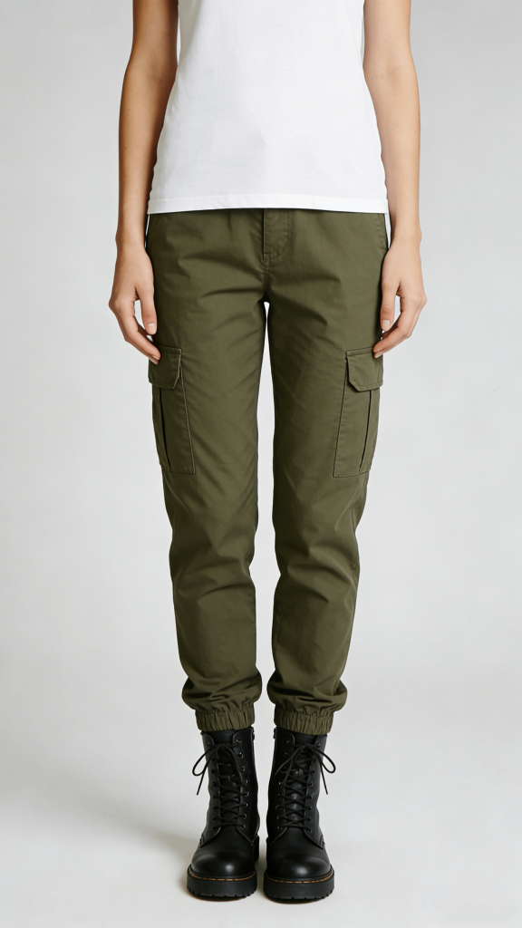 Olive Green Cargo Jogger Pants with Elastic Cuffs