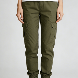Olive Green Cargo Jogger Pants with Elastic Cuffs