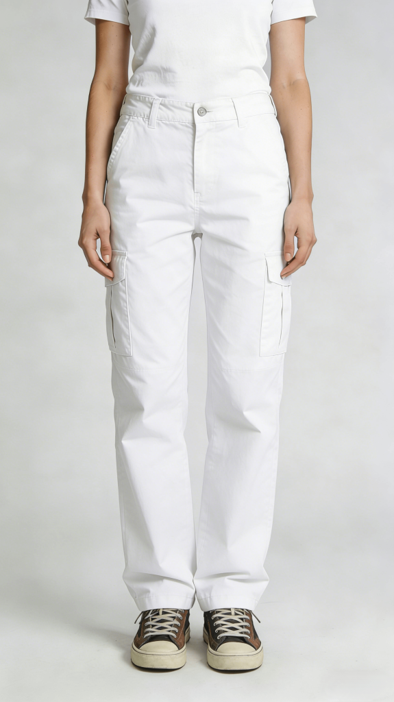 White Multi-Pocket Straight Leg Cargo Pants