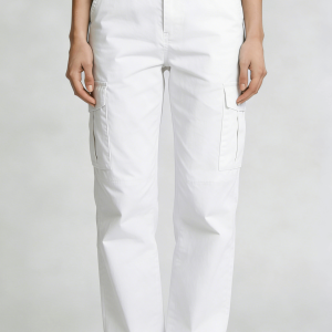White Multi-Pocket Straight Leg Cargo Pants