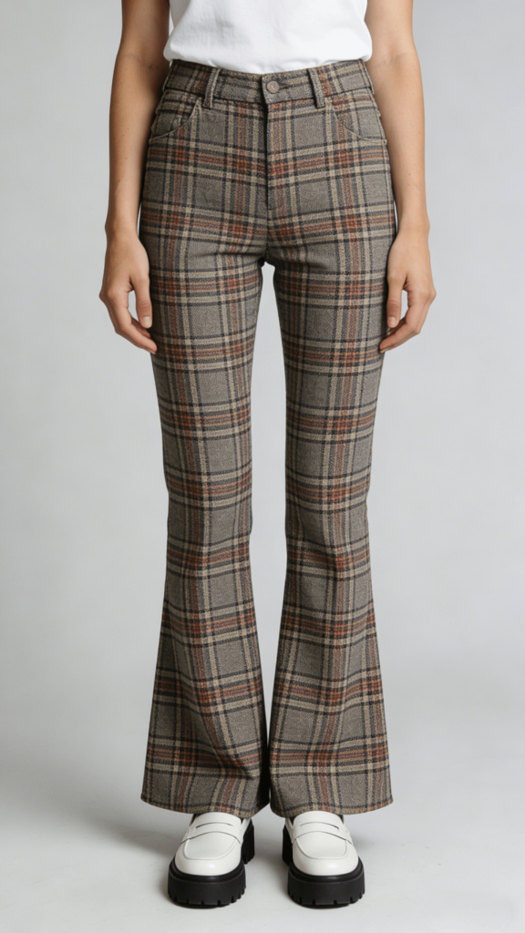 Vintage Plaid High Waist Flare Pants