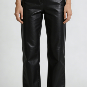 Black Faux Leather High Waist Straight Leg Pants