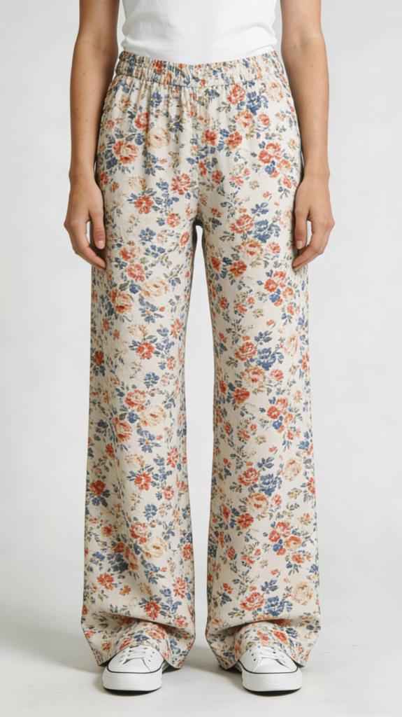 Vintage Floral Print High Waist Wide Leg Pants