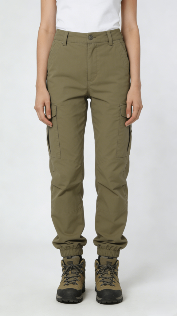 Olive Green Cargo Jogger Pants with Elastic Cuffs