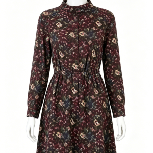 Burgundy Floral Long Sleeve Dress
