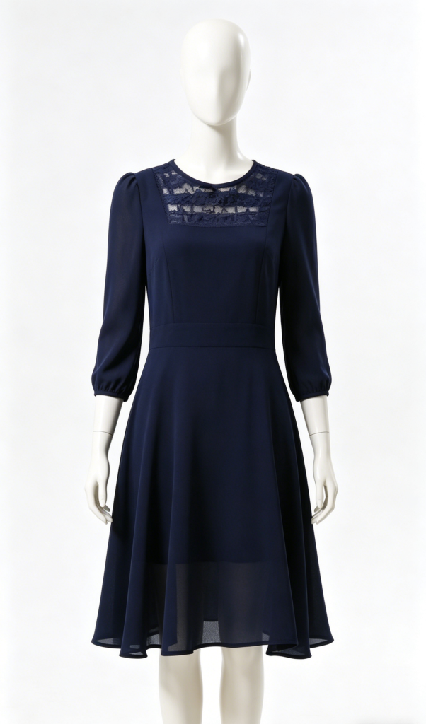 Navy Lace Trim Midi Dress