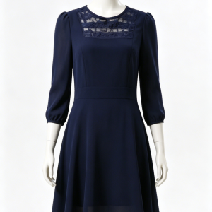 Navy Lace Trim Midi Dress
