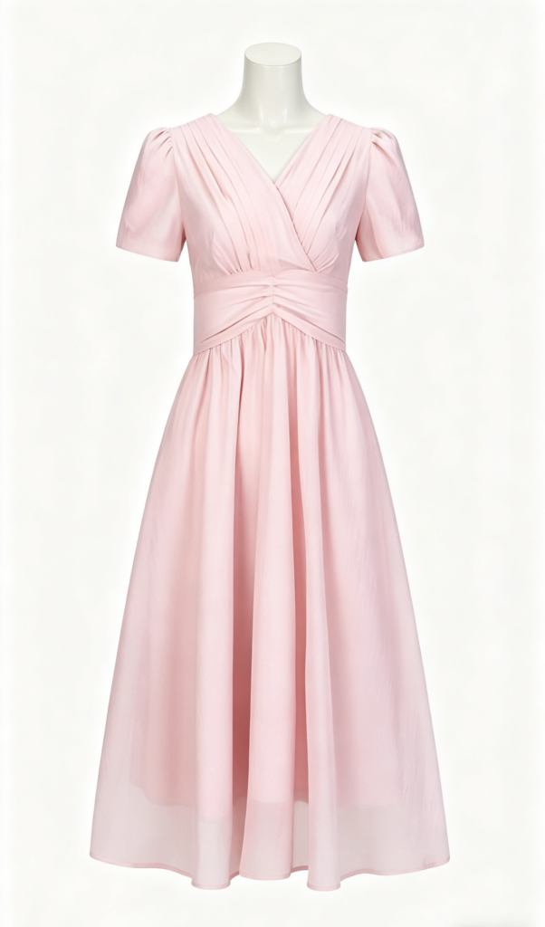 Pink V-Neck Midi Dress
