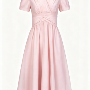 Pink V-Neck Midi Dress
